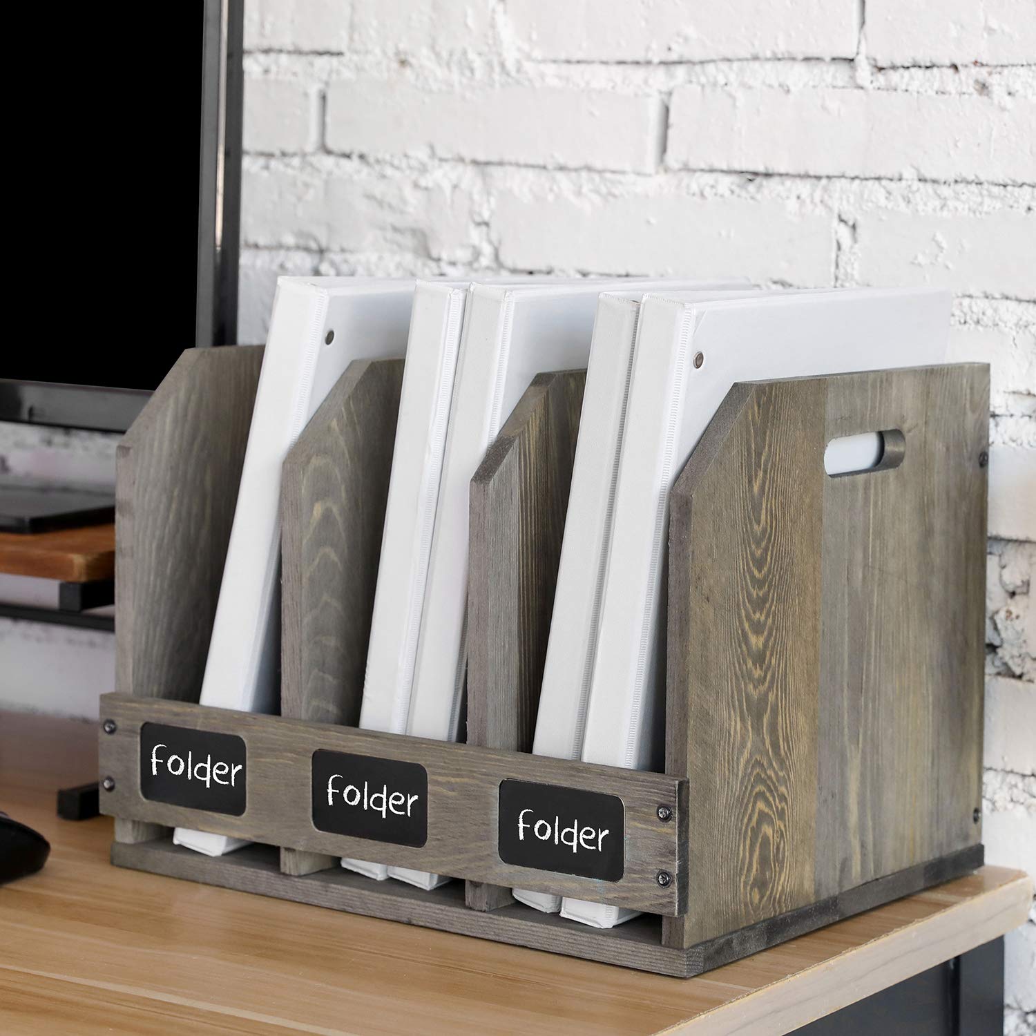 Amazon.com: MyGift Gray Wood Magazine Holder with 3 Compartments